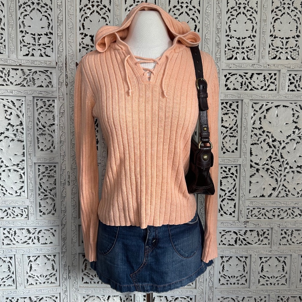 Y2K Aeropostale Creamsicle Orange Stretchy Knit Pullover Hoodie‎ Sz Medium